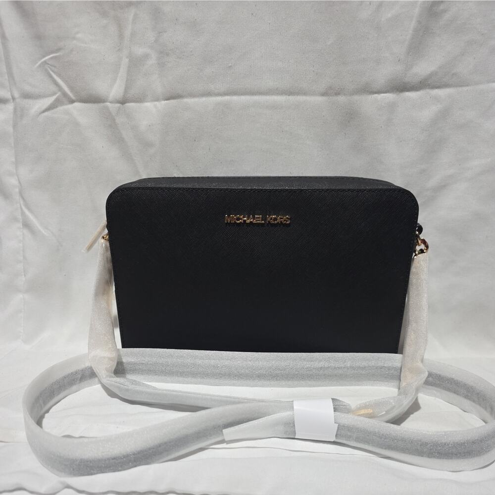 Michael Kors Jet Set Large  Black‎ Saffiano Leather Crossbody Handbag